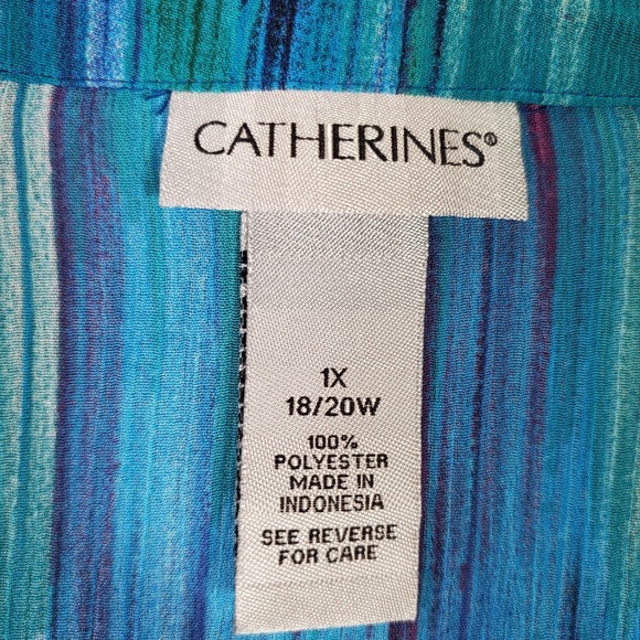 Catherines Top Women 1X Blue Striped Embellished Asymmetrical Hem Maximal Artsy - Picture 6 of 7